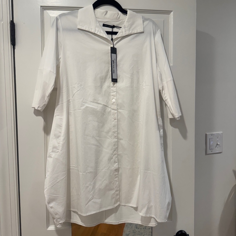 Stella Carakasi White Button-Front Tunic Shirt Oversized Fit, NWT XS Fits Like M